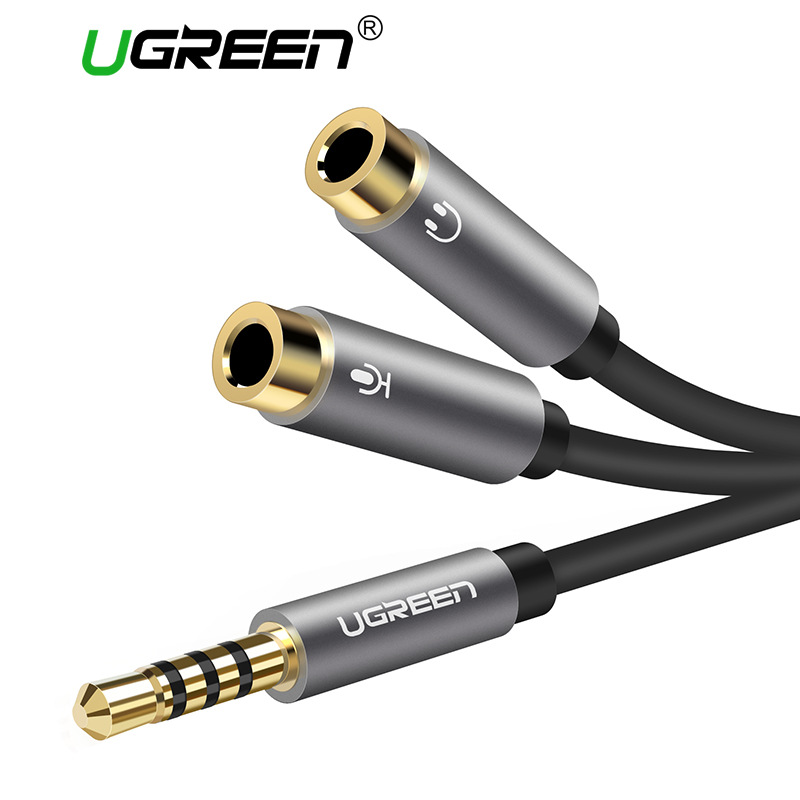 Jack UGREEN 3.5mm chia 1 đầu Audio 3.5mm +1 đầu Microphone